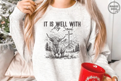 Christian Highland Cow Cross Mountain| Faith Scripture PNG Product Image 7