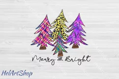 Christmas trees png, Merry And Bright Sublimation PNG Product Image 1