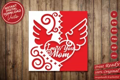 Papercut I Miss You Mom Heart with Wings Card Cover Template Product Image 5
