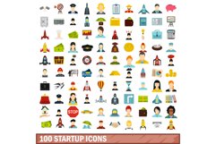 100 startup icons set, flat style Product Image 1