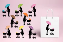 Silhouette Pregnant woman, umbrella baby carriage illustrations Product Image 1
