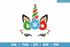Christmas Unicorn Face, Unicorn Eyelashes SVG PNG DXF EPS Product Image 2
