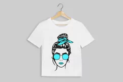 Girl with messy bun, bandana and glasses svg, Leopard print Product Image 3