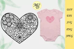 Silhouette of heart with zentangle flowers. Love zentangle Product Image 2