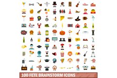 100 fete brainstorm icons set, flat style Product Image 1