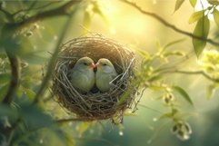 Devoted Birds couple sitting in nest. Generate ai Product Image 1