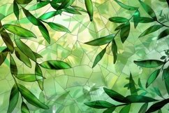 Green Leaf Stained Glass Background Wallpaper Product Image 1
