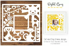 Cat and Dog frame paper cut design SVG / DXF / EPS / PNG Product Image 1
