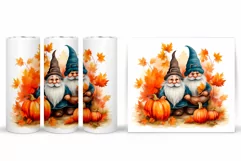 Fall Gnome Tumbler Sublimation. Gnome Pumpkin Tumbler Wrap Product Image 2