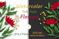 Flowers in folk style drawn with watercolor 7 Product Image 1