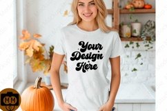 Bella Canvas 3001 Fall Woman Mockup,Fall white TShirt Mockup Product Image 1