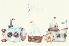 Baby transport watercolor airplane, submarine, car etc Product Image 4