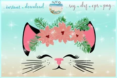 Cat Face With Poinsettia SVG Dxf Eps Png PDF Files Product Image 1
