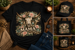 Boho Mama Skull PNG | Floral Cow Skull Western Sublimation D Product Image 2