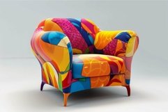 Vibrant patchwork armchair on neutral background Product Image 1