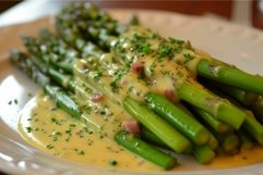 Creamy Asparagus ham plate sauce. Generate Ai Product Image 1