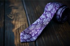 Elegant purple silk necktie on wooden background Product Image 1