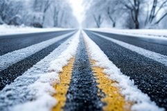 Low angle view of a wintry road with fresh snow on asphalt a Product Image 1
