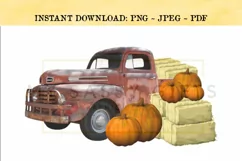 Farm Fresh Pumpkins With Red Truck PNG Product Image 1