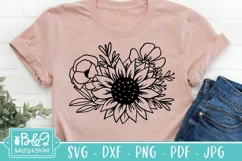Floral Arrangement SVG - Sunflower SVG - Line Art Flowers Product Image 1