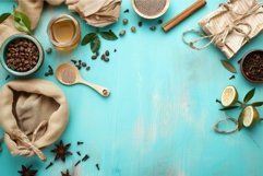 Zero waste kitchen essentials on blue background Product Image 1