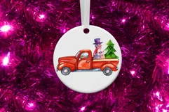 Red Truck. Watercolor Christmas Clipart. Christmas Card. Product Image 3