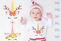 Christmas unicorn svg, unicorn reindeer face, xmas t shirt. Product Image 1