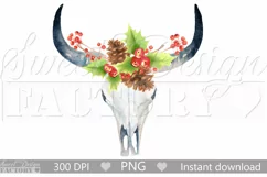 watercolor christmas cow skull clipart Product Image 1