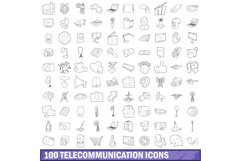 100 telecommunication icons set, outline style Product Image 1