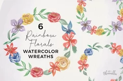 Rainbow Wreaths 6 Wreaths Watercolor Florals Bright Flowers Product Image 1