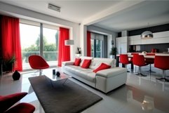 Modern living room interior with bright red accents Product Image 1