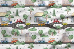 Watercolor funny cars seamless patterns. Digital paper Product Image 4