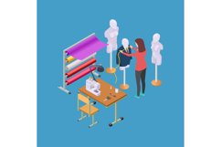 Sewing workshop, atelier and seamstress or designer isometri Product Image 1