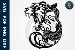 SVG / PDF / DXF Woman with Tiger Headdress, Cutting Files Product Image 1