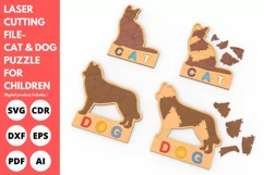 CAT & DOG Puzzle For Children Toy - SVG - laser cutting file Product Image 1