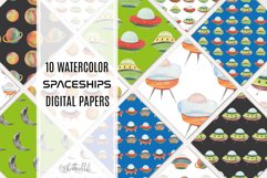 Spaceships Seamless Patterns Digital Paper Planet Watercolor Product Image 1