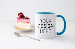 Mug Mockup 11 Oz White Coffee Mug Mockup Blue Handle Cake Product Image 1