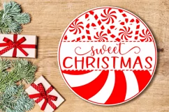 Christmas round sign SVG Sweet Christmas witn Candy Cane Product Image 3