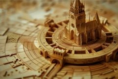 Wooden model of a city featuring a cathedral in the center o Product Image 1