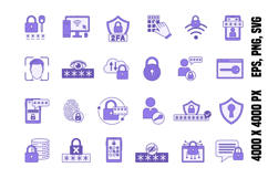 Colored Password Icon Set Product Image 1