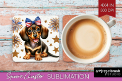 Dachshund Dog Square Coaster Patriotic Dog Coaster PNG Product Image 1