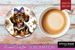Dachshund Dog Round Coaster Patriotic Dog Coaster PNG Product Image 1