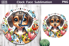 Dachshund Clock Face| Dog Floral Clock Sublimation Product Image 1