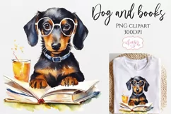 Dachshund dog reading a book PNG for sublimation clipart Product Image 1