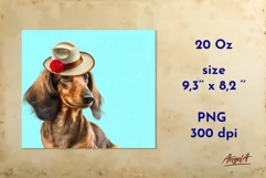 Dachshund  tumbler sublimation design is 20 oz skinny tumbler wrap sublimation design with illustration of realistic dog with hat.