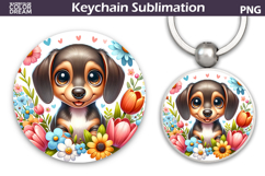 Dachshund Round Keychain | Dog Floral Key Keychain Product Image 1