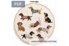 Dachshund Embroidery Pattern PDF Cute Sausage Dogs Sweaters Product Image 1