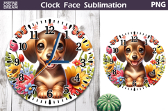 Dachshund Clock Face| Dog Floral Clock Sublimation Product Image 1