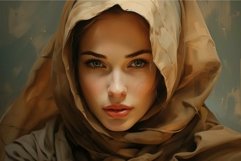Portrait of a young woman with a captivating gaze, wrapped i Product Image 1