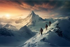 Mountaineers ascending snowy peak at sunrise Product Image 1